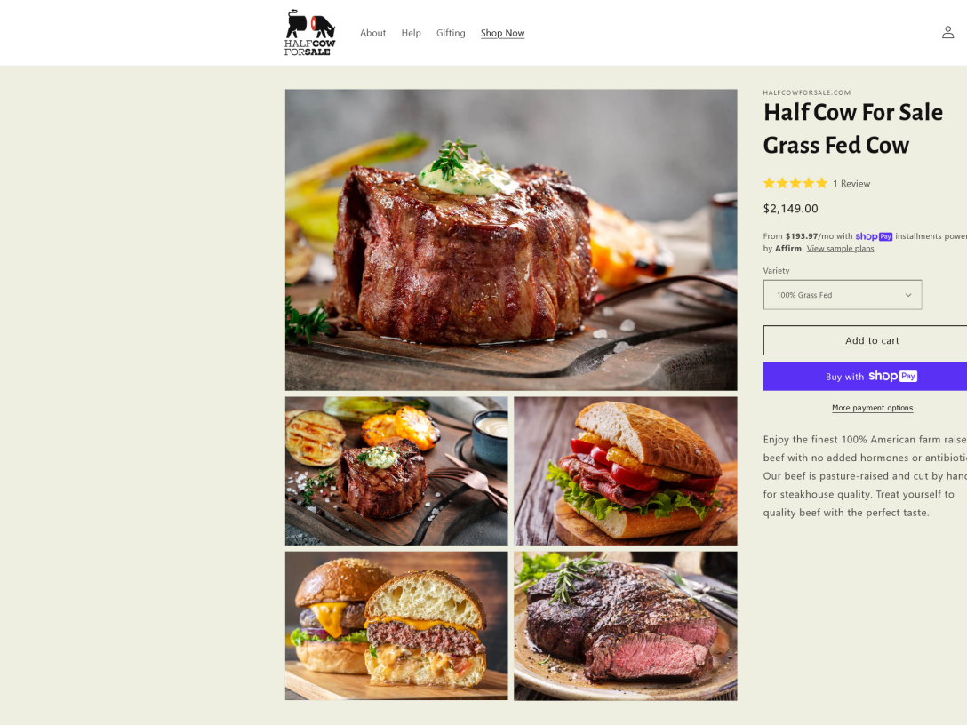 Half Cow For SaleFinest local grassfed beef delivered straight to