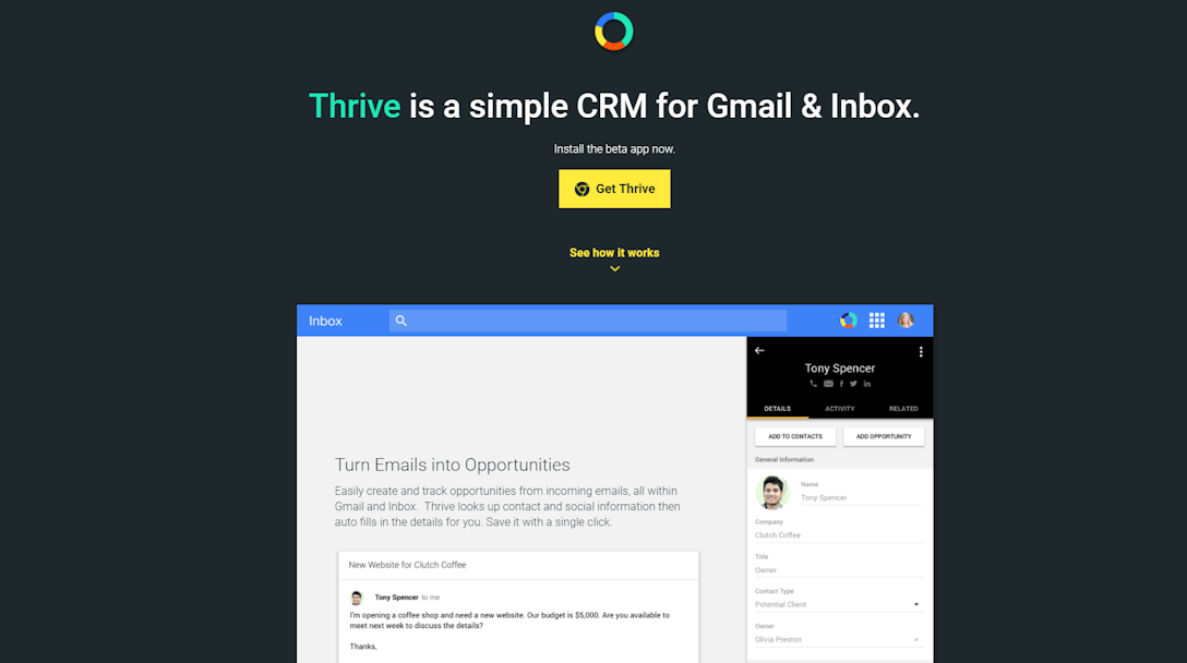 Thrive CRMManage relationships and build your business from your inbox